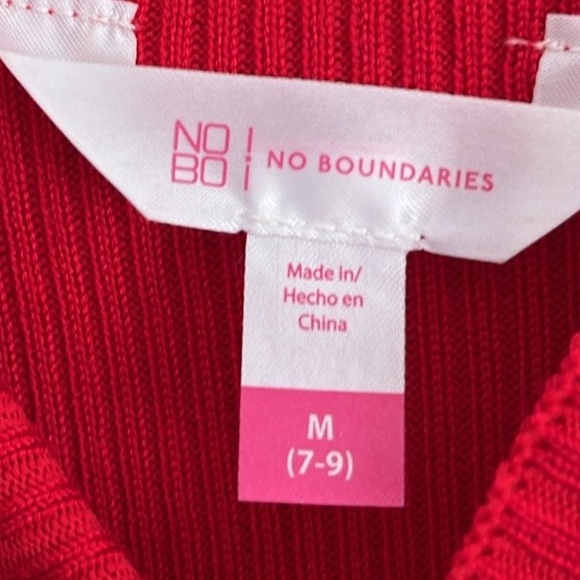 NO BOUNDARIES Red Ribbed Puffy Floral Sheer Sleeve Cable knit Sweater Dress NWOT - Picture 12 of 13